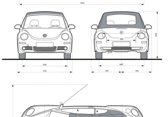 Volkswagen New Beetle Cabriolet (2005) - drawings (drawings) of the car